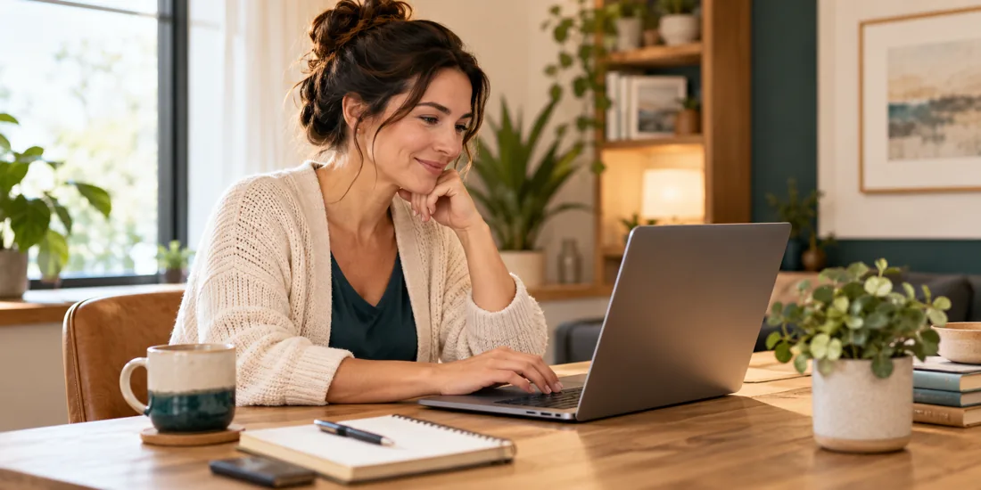 Illustrative scene of a small-business owner sharing feedback on a laptop